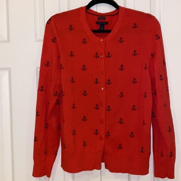 Tommy  Hilfiger burnt orange Logo Cardigan Sz L - Picture 1 of 11